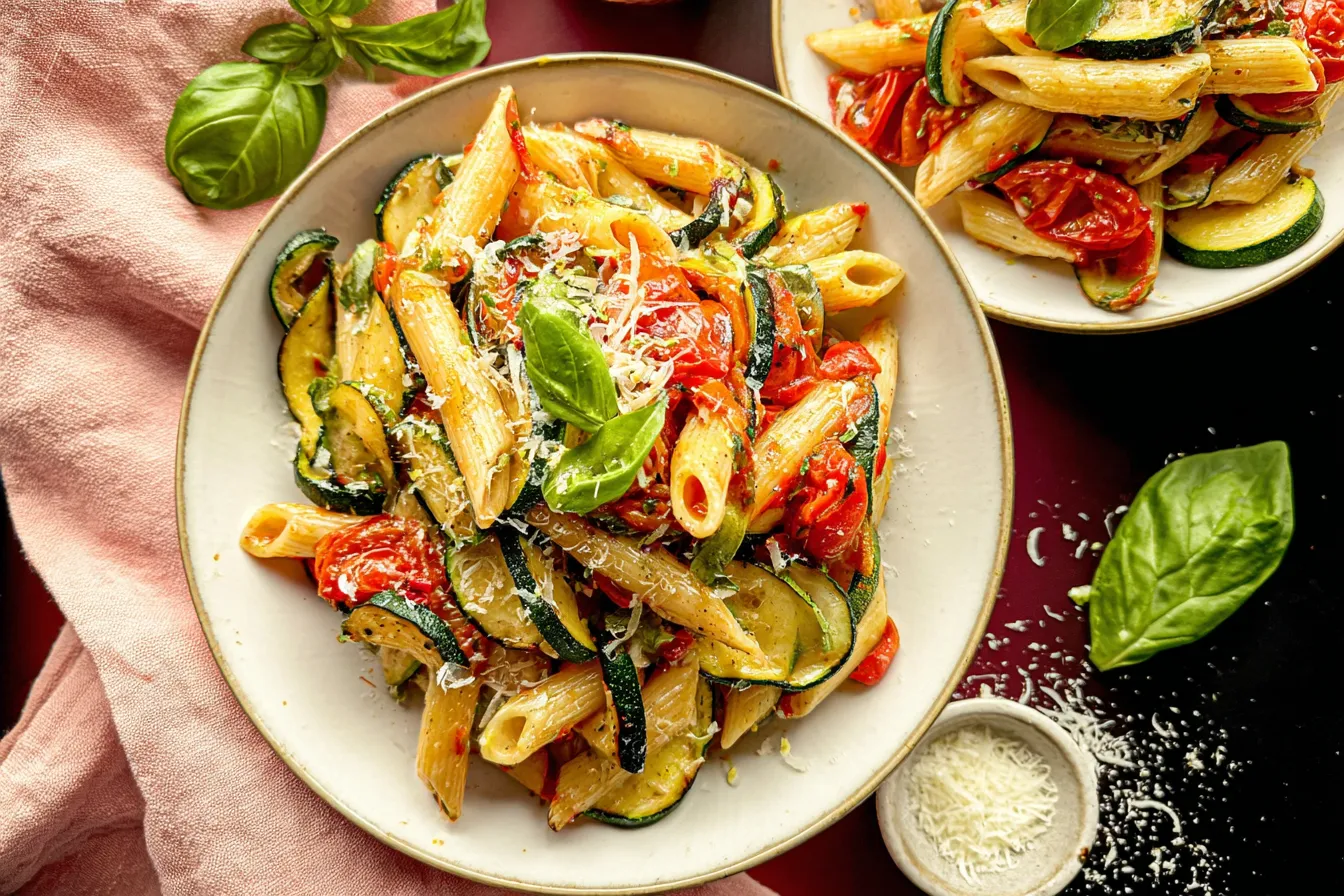 Colorful Tomato Zucchini Pasta on a Plate