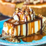 Turtle Cheesecake Slice on a Plate