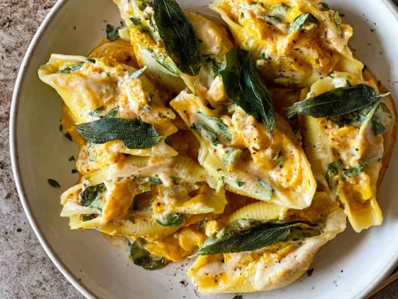 Vegan Pumpkin Ricotta Stuffed Shells Fresh Out of the Oven