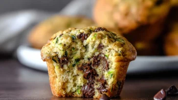 Delicious Zucchini Chocolate Chip Muffins on a Rustic Table