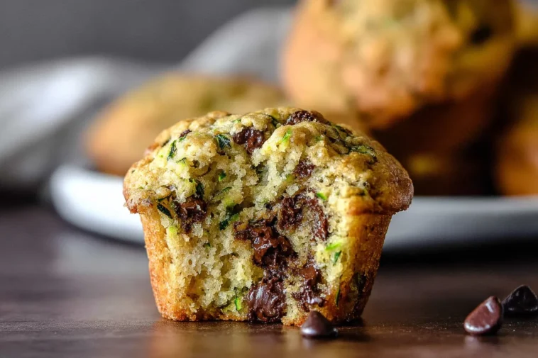 Delicious Zucchini Chocolate Chip Muffins on a Rustic Table