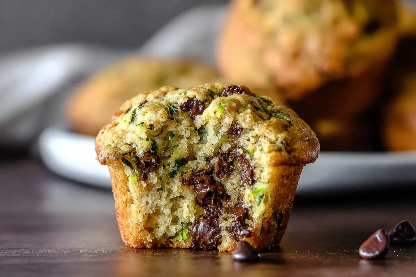 Delicious Zucchini Chocolate Chip Muffins on a Rustic Table