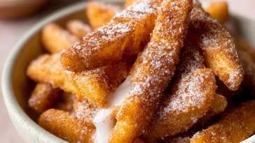 Delicious Air Fryer Apple Fries Served with Caramel Dip
