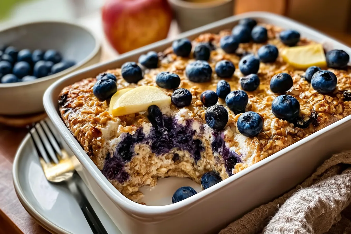 Delicious Apple Blueberry Cottage Cheese Baked Oats