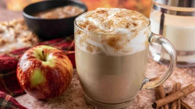 Apple Crisp Macchiato in a Cozy Coffee Shop Setting