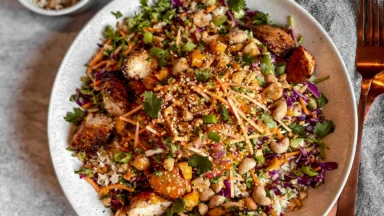 Fresh Asian Chicken Crunch Salad with Colorful Vegetables