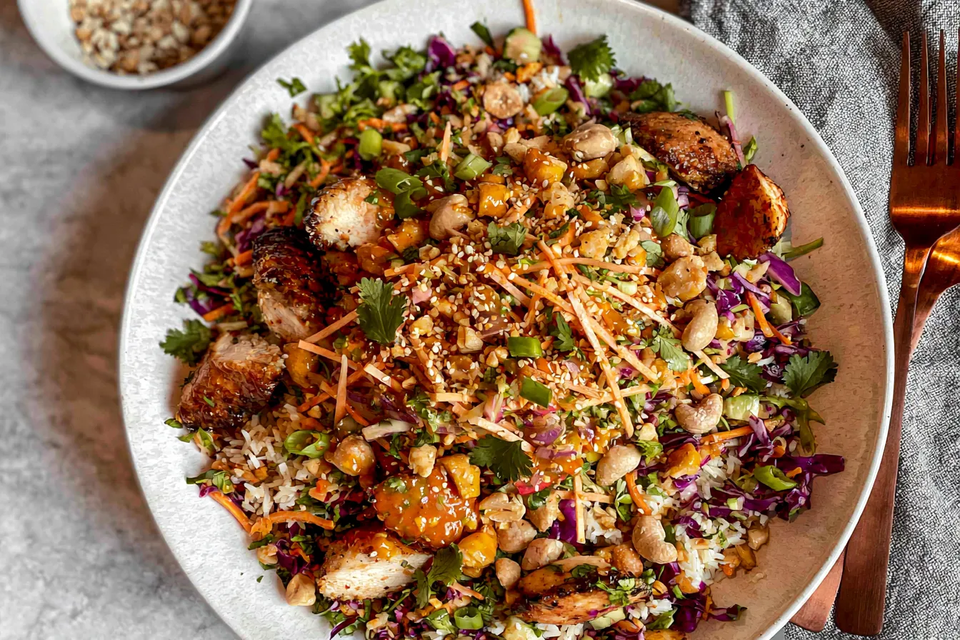 Fresh Asian Chicken Crunch Salad with Colorful Vegetables