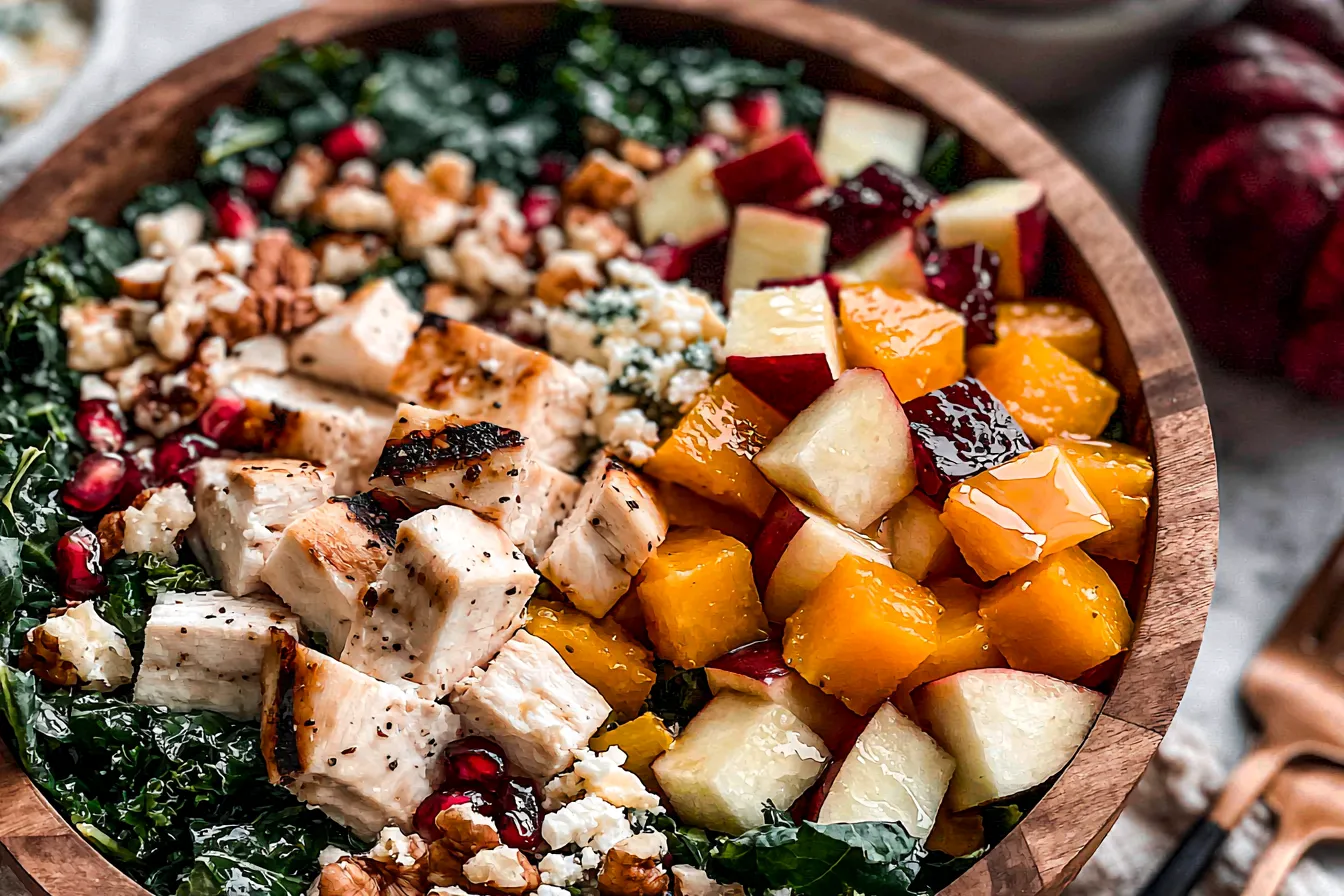 Autumn Kale Salad with Chicken Fresh Ingredients