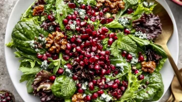 "Autumn Mixed Greens And Pomegranate Salad - Colorful Fall Dish"