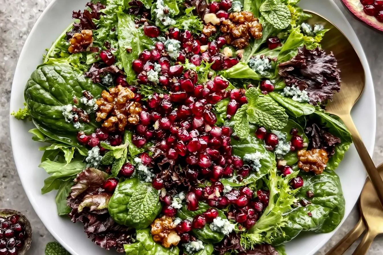 "Autumn Mixed Greens And Pomegranate Salad - Colorful Fall Dish"
