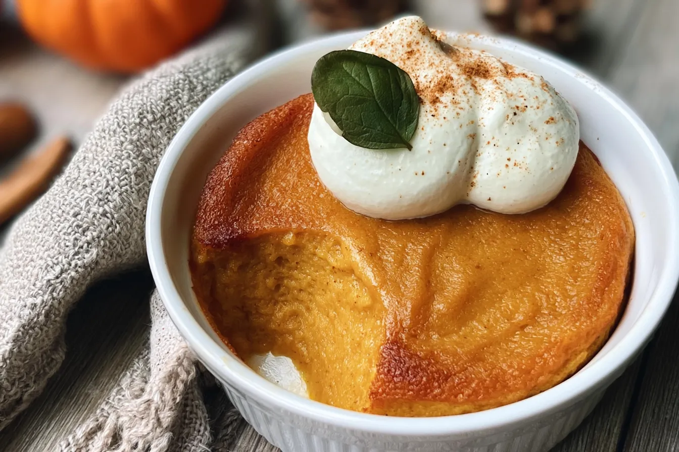 Delicious Baked Pumpkin Pudding with Whipped Cream