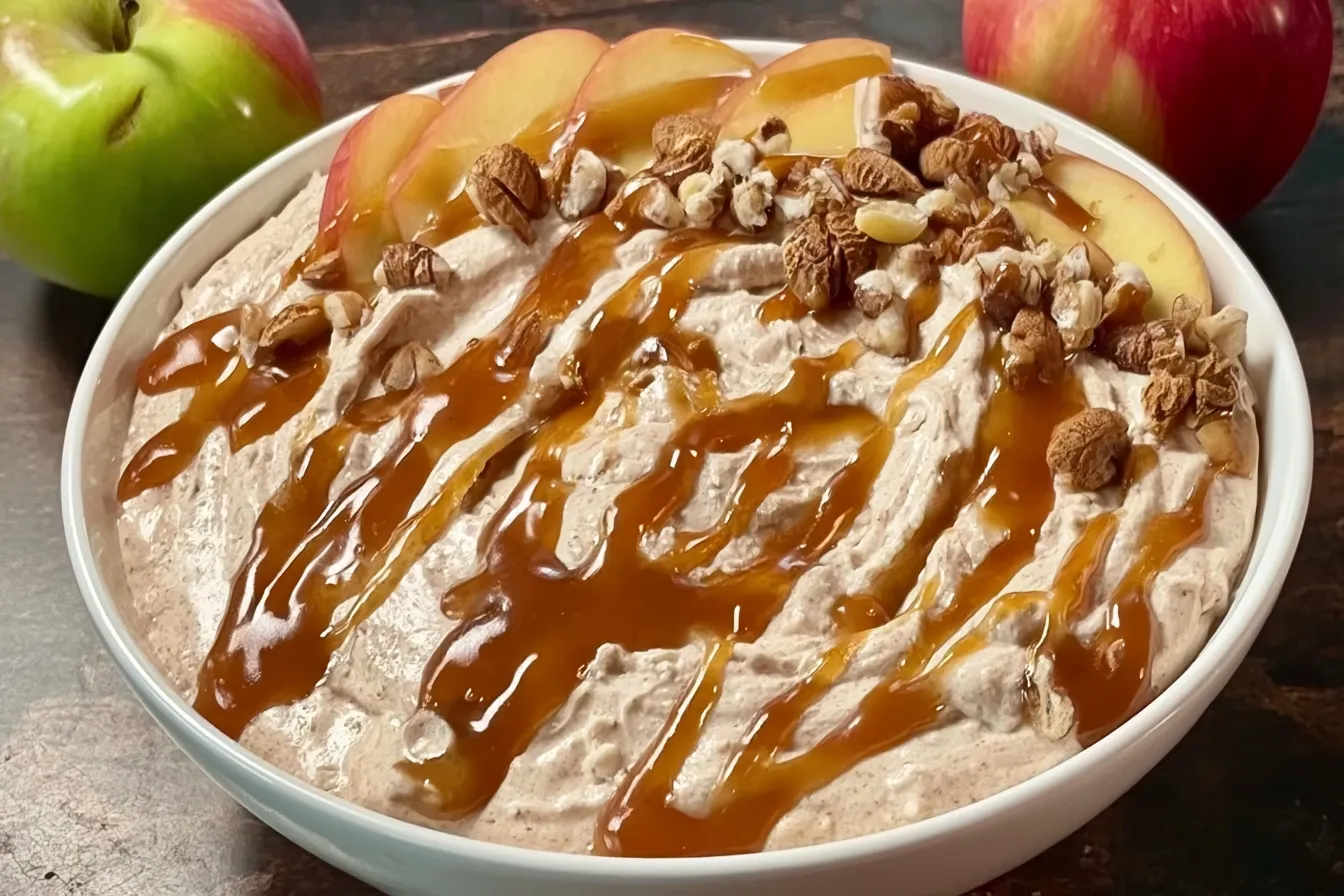 Delicious Caramel Apple Cheesecake Dip in a Serving Bowl