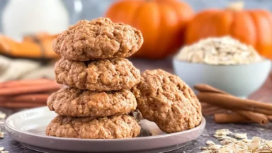 Chewy Pumpkin Spice Oatmeal Cookies on a Plate