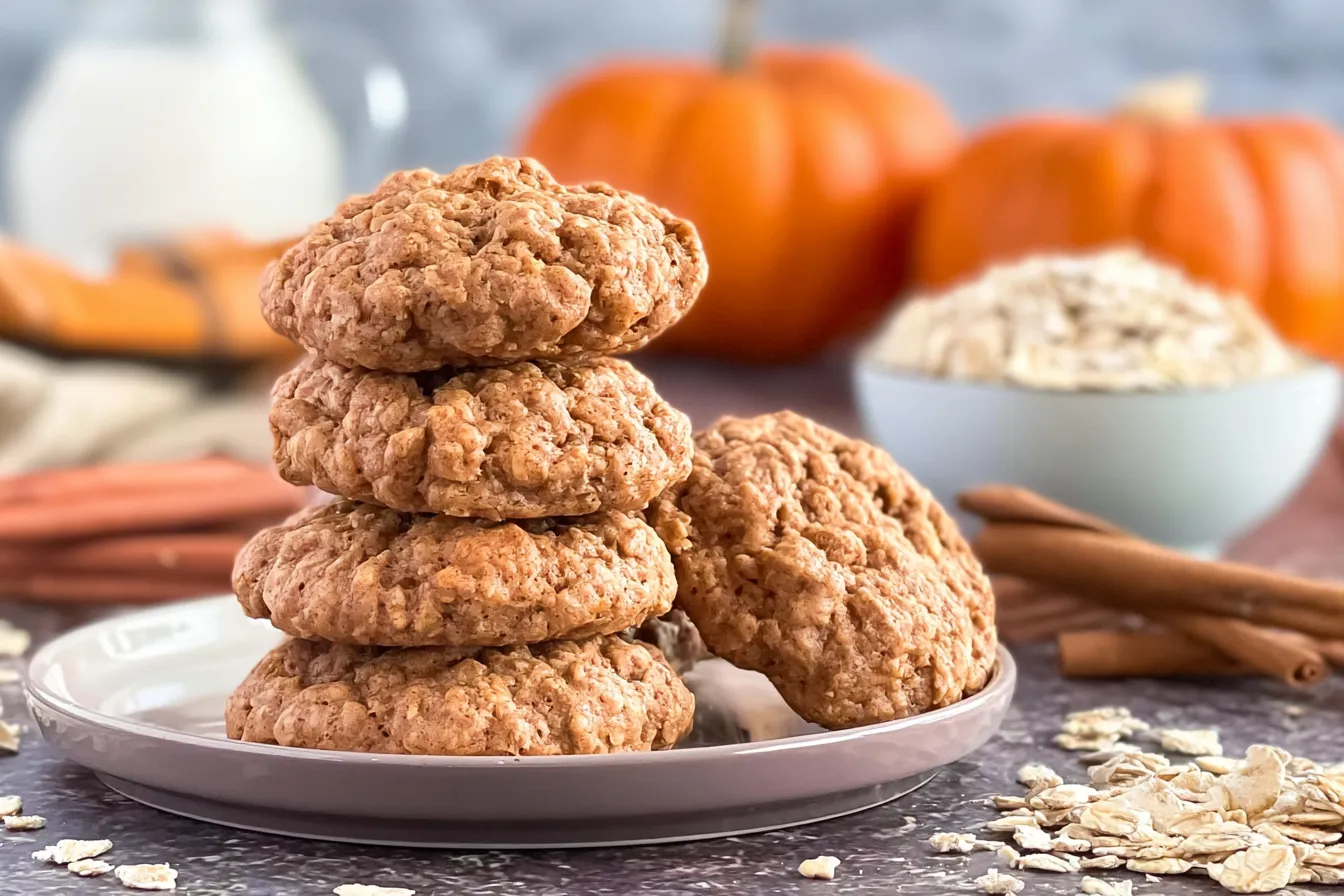 Chewy Pumpkin Spice Oatmeal Cookies on a Plate