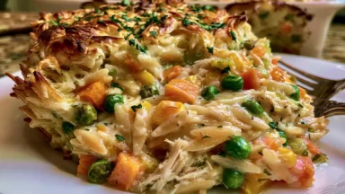 Delicious Chicken Pot Pie Orzo Dinner in a Cozy Setting
