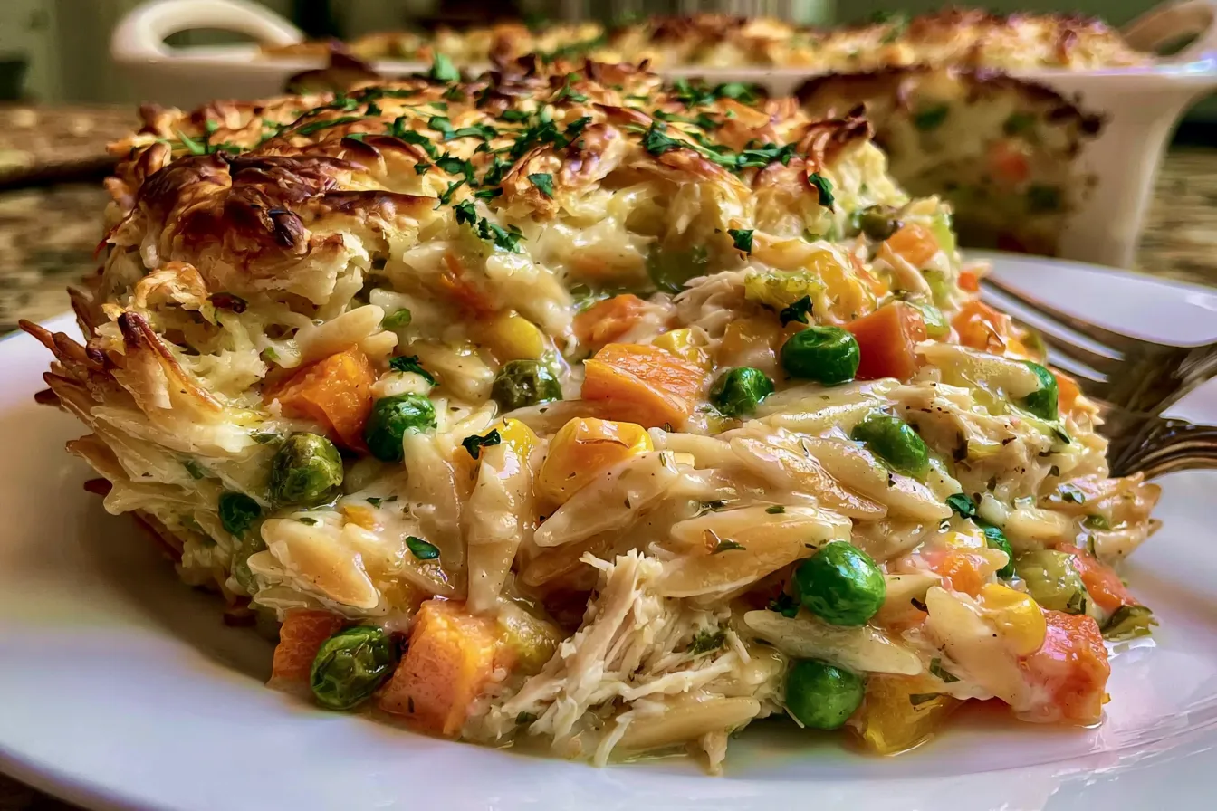 Delicious Chicken Pot Pie Orzo Dinner in a Cozy Setting