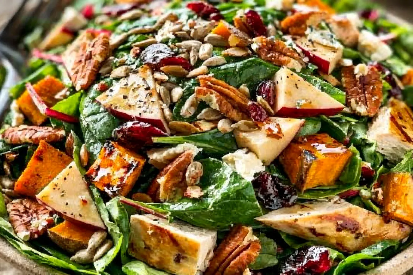 Chopped Fall Harvest Salad with Chicken in a Bowl
