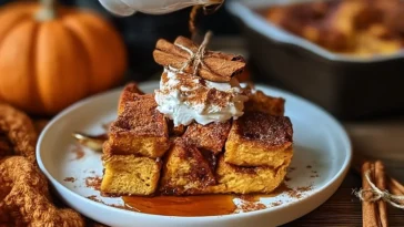 Cozy Pumpkin Spice French Toast Casserole Served Warm