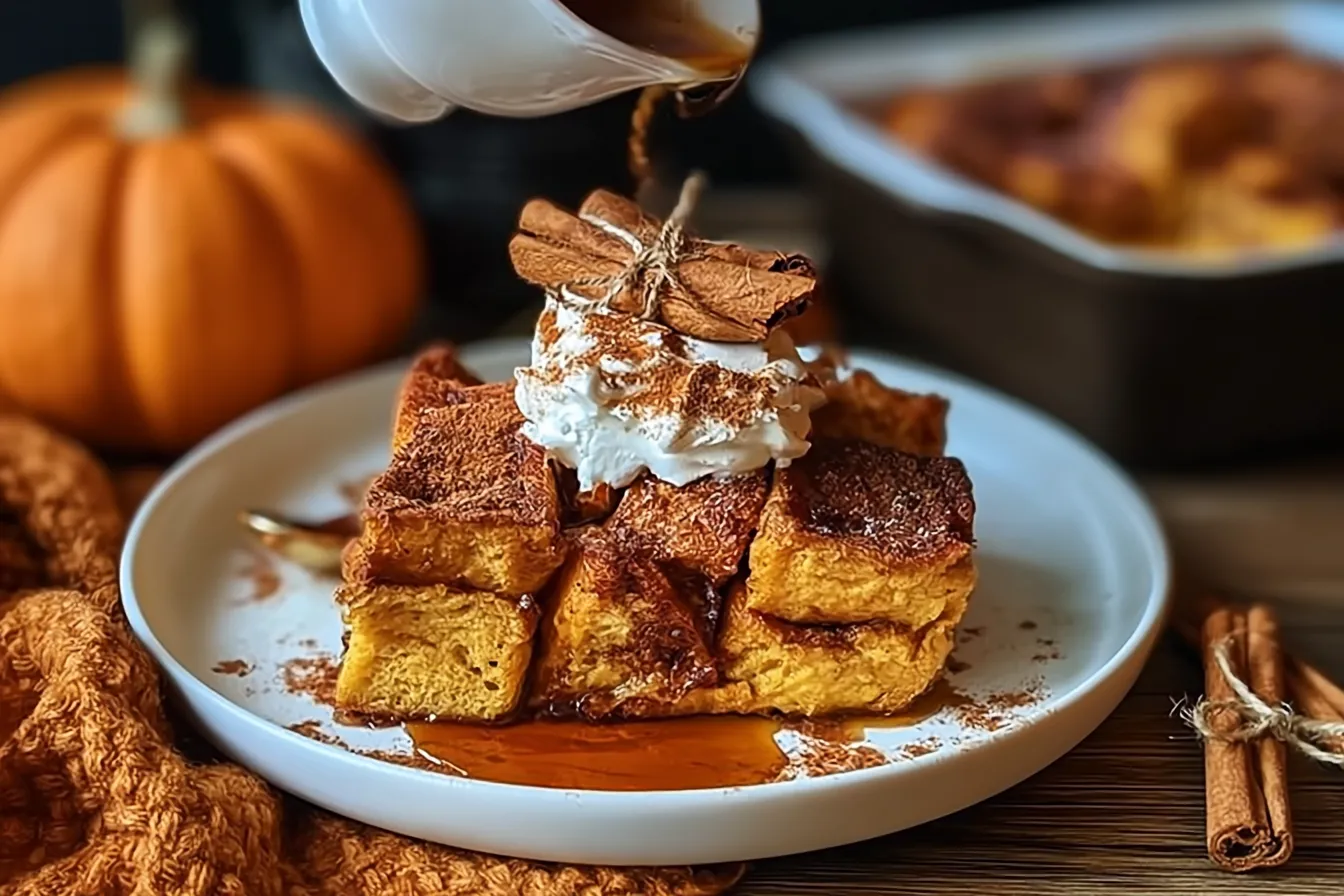 Cozy Pumpkin Spice French Toast Casserole Served Warm