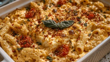 Creamy Baked Feta Pasta Served in a Rustic Bowl