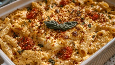 Creamy Baked Feta Pasta Served in a Rustic Bowl