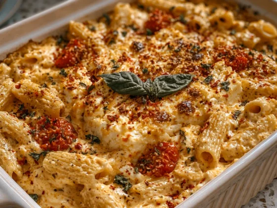 Creamy Baked Feta Pasta Served in a Rustic Bowl