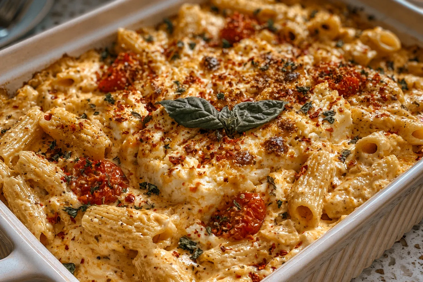 Creamy Baked Feta Pasta Served in a Rustic Bowl