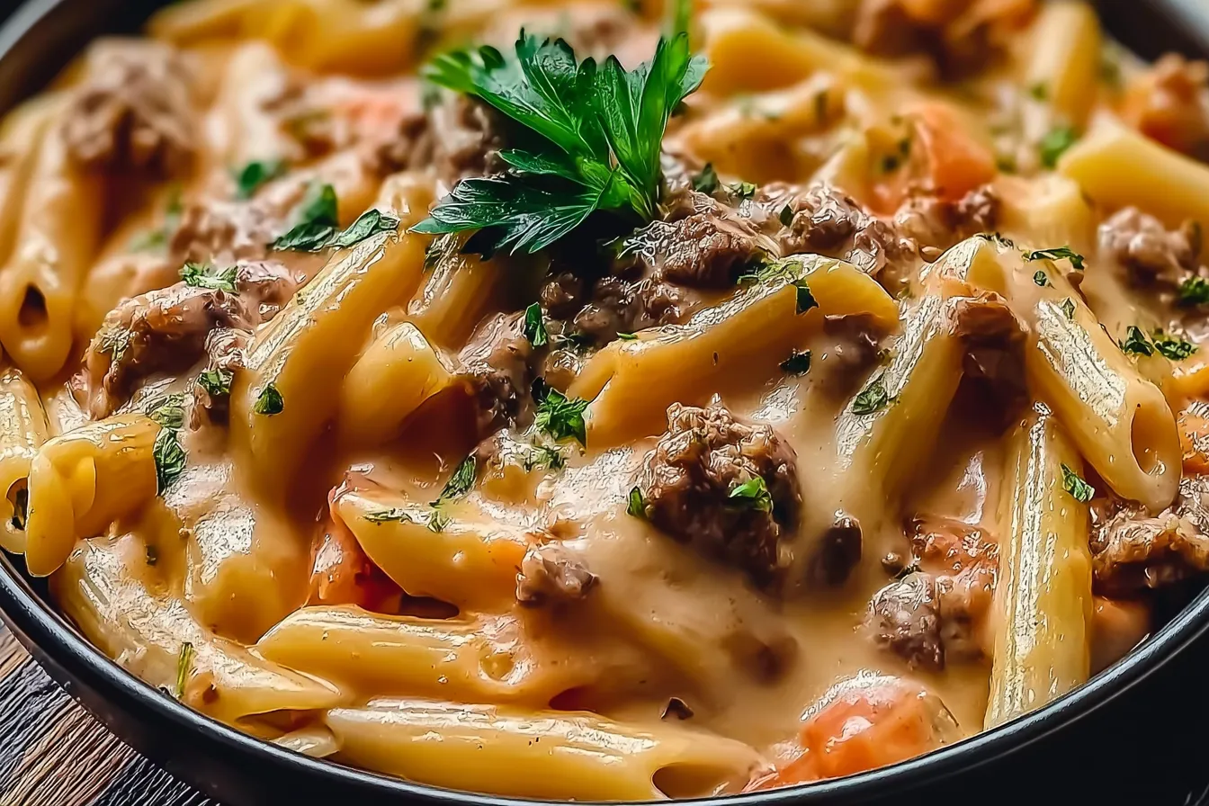 Creamy Beef Pasta in a Bowl - Easy and Quick Recipe