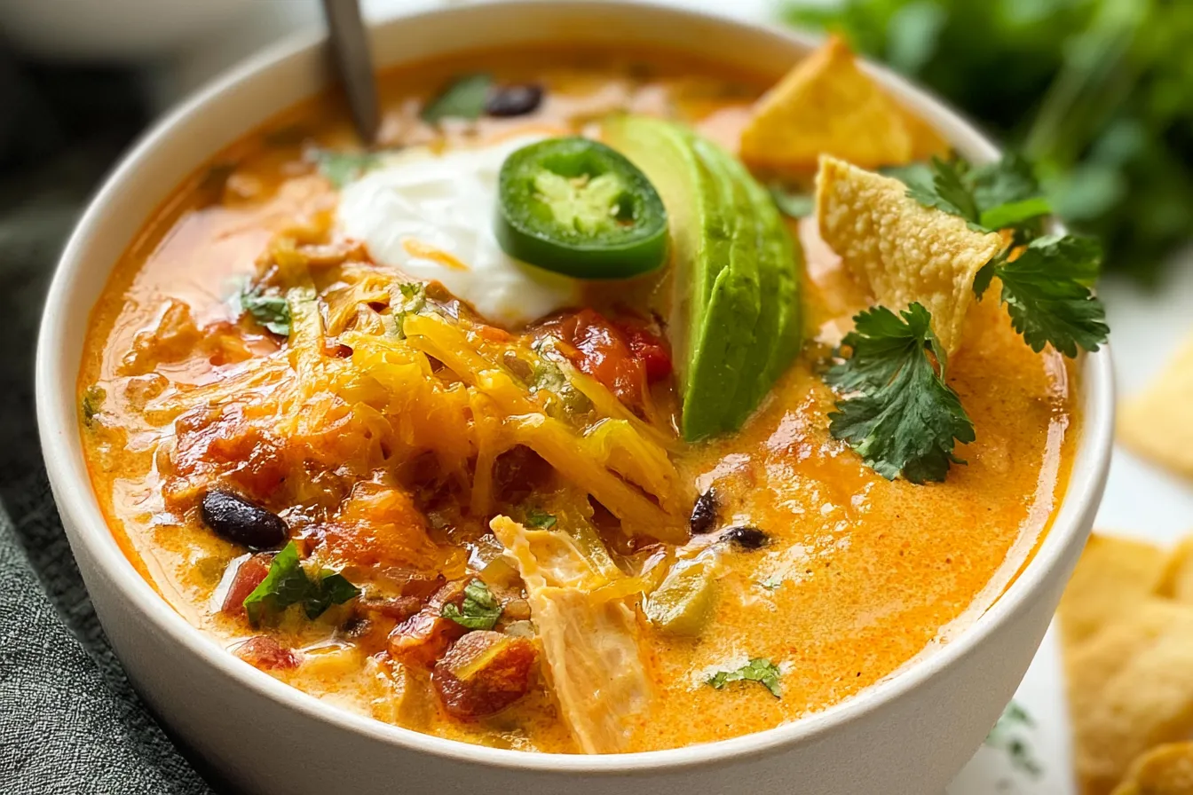 Creamy Chicken Tortilla Soup in a Bowl