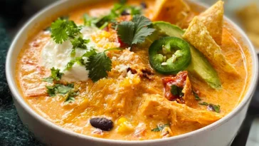 Creamy Chicken Tortilla Soup in a Bowl