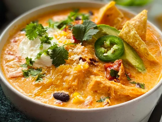 Creamy Chicken Tortilla Soup in a Bowl