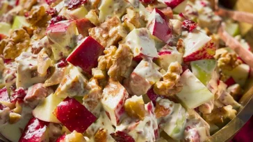 Delicious Creamy Cinnamon Apple and Walnut Fruit Salad