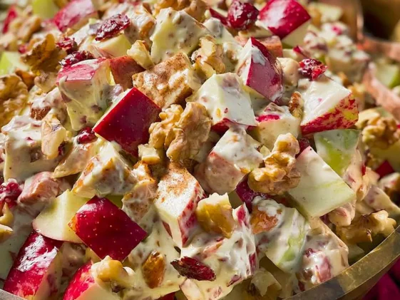 Delicious Creamy Cinnamon Apple and Walnut Fruit Salad