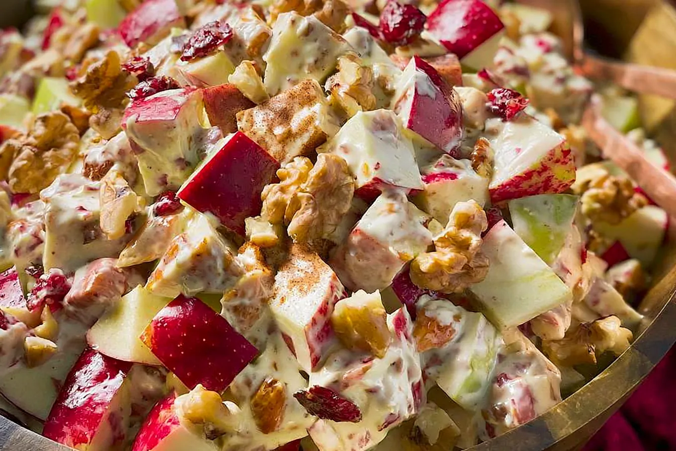 Delicious Creamy Cinnamon Apple and Walnut Fruit Salad