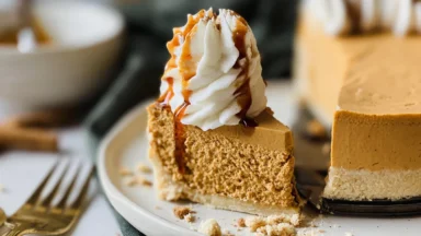 Creamy No Bake Pumpkin Cheesecake on a Dessert Table