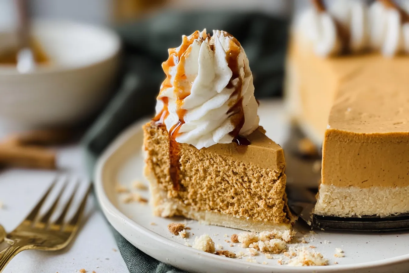 Creamy No Bake Pumpkin Cheesecake on a Dessert Table