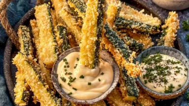 Crispy Zucchini Fries with Garlic Aioli - Tasty Snack