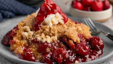 Crockpot Cherry Cobbler Freshly Served