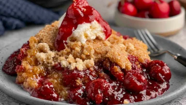 Crockpot Cherry Cobbler Freshly Served