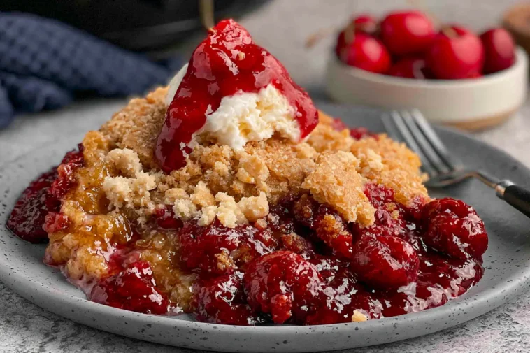 Crockpot Cherry Cobbler Freshly Served