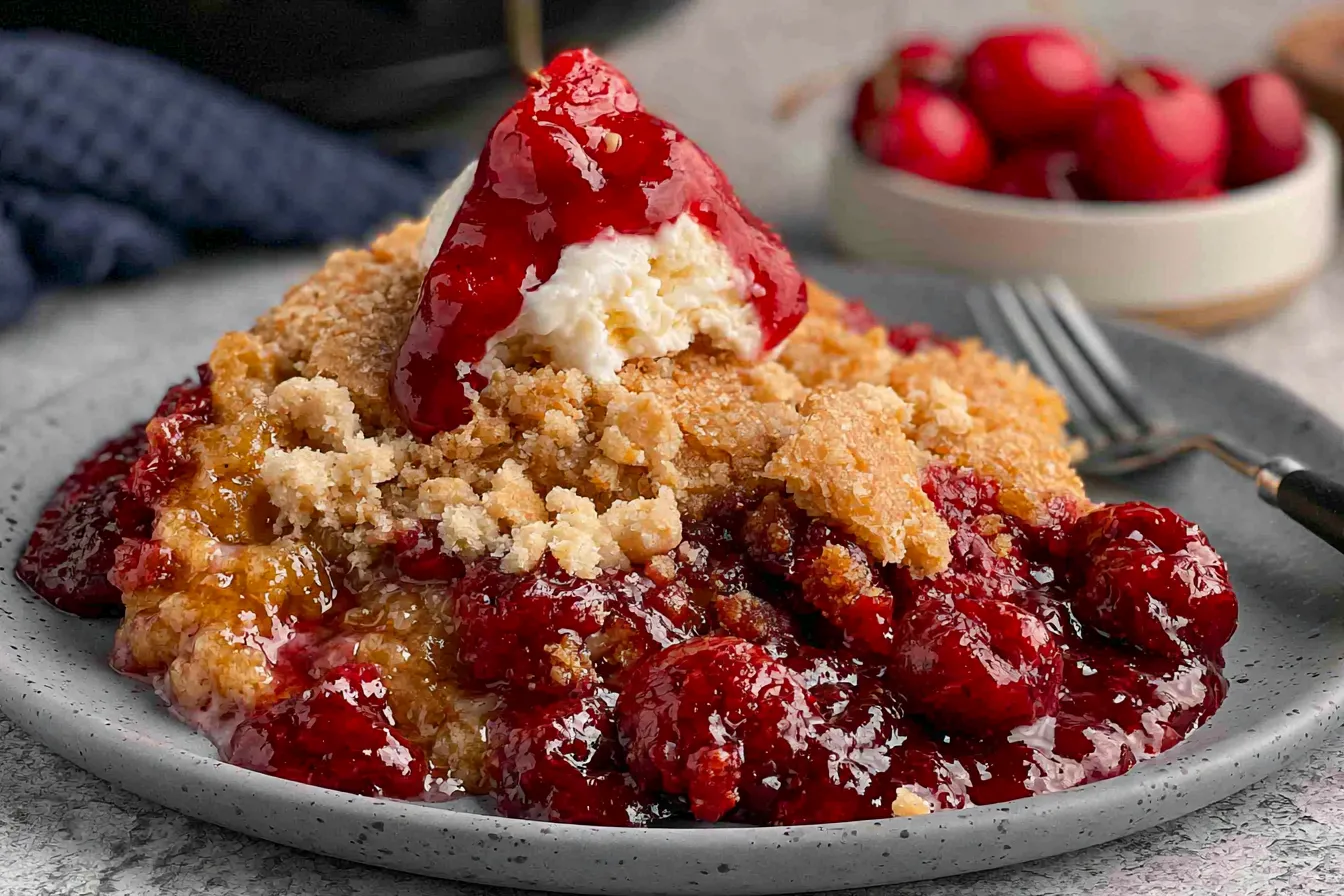 Crockpot Cherry Cobbler Freshly Served