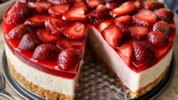 Diabetic No-Bake Sugar Free Strawberry Cheesecake Slice