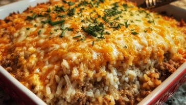 Easy Cheesy Beef and Rice Casserole - Delicious Comfort Food