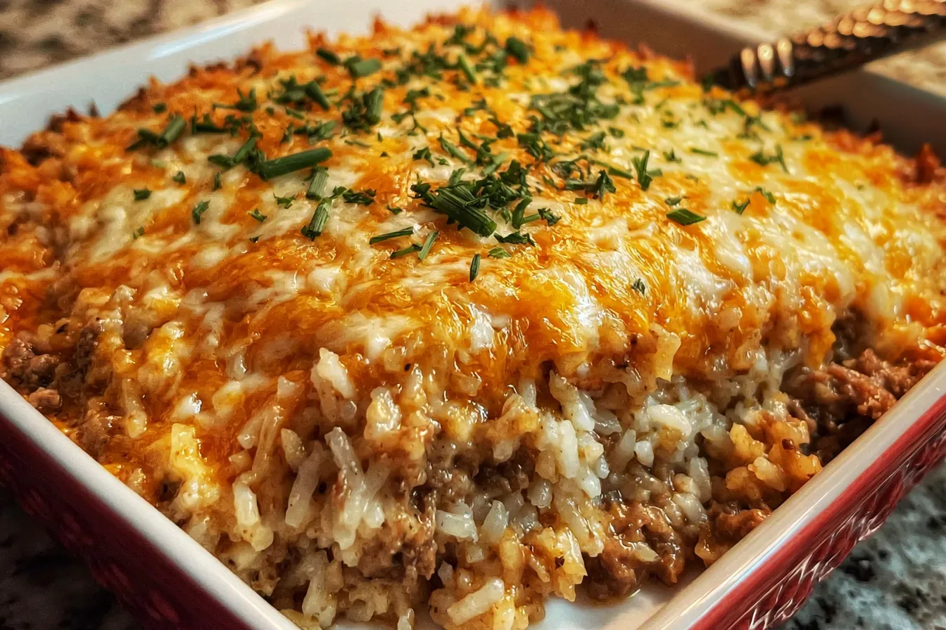 Easy Cheesy Beef and Rice Casserole - Delicious Comfort Food