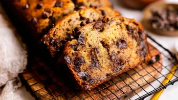 Slice of Easy Chocolate Chip Banana Bread on a Plate