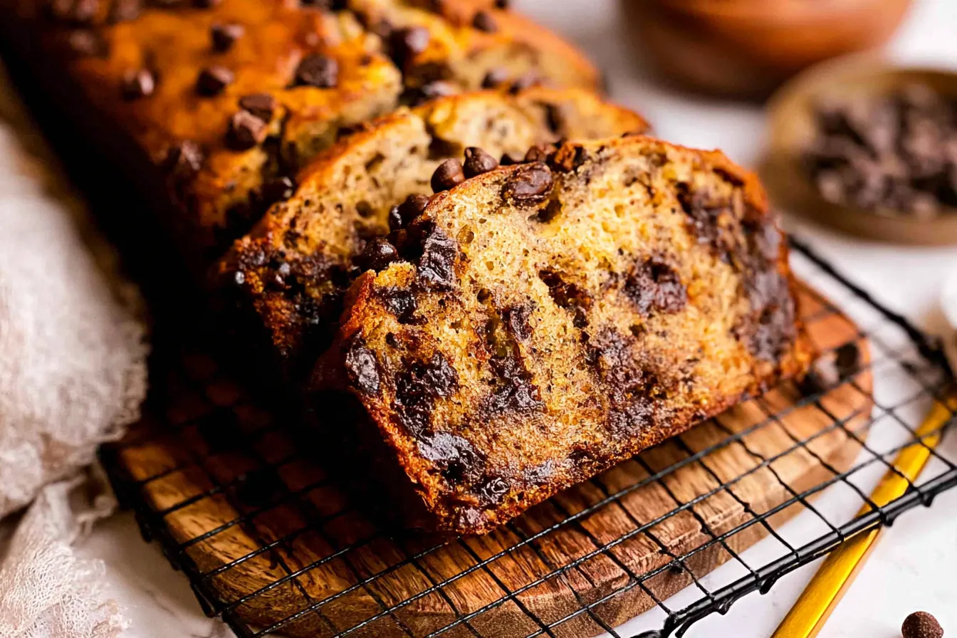 Slice of Easy Chocolate Chip Banana Bread on a Plate