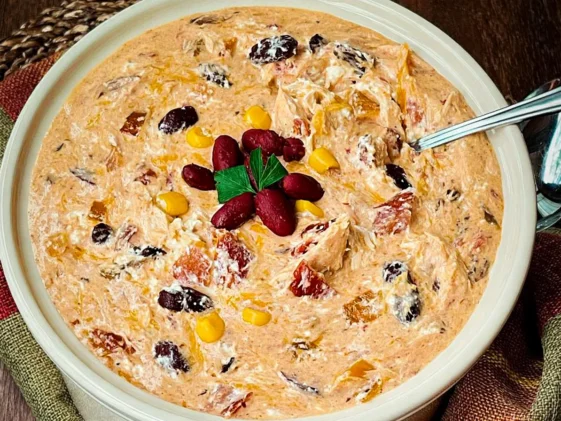 Easy Crock Pot Cream Cheese Chicken Chili in a Bowl