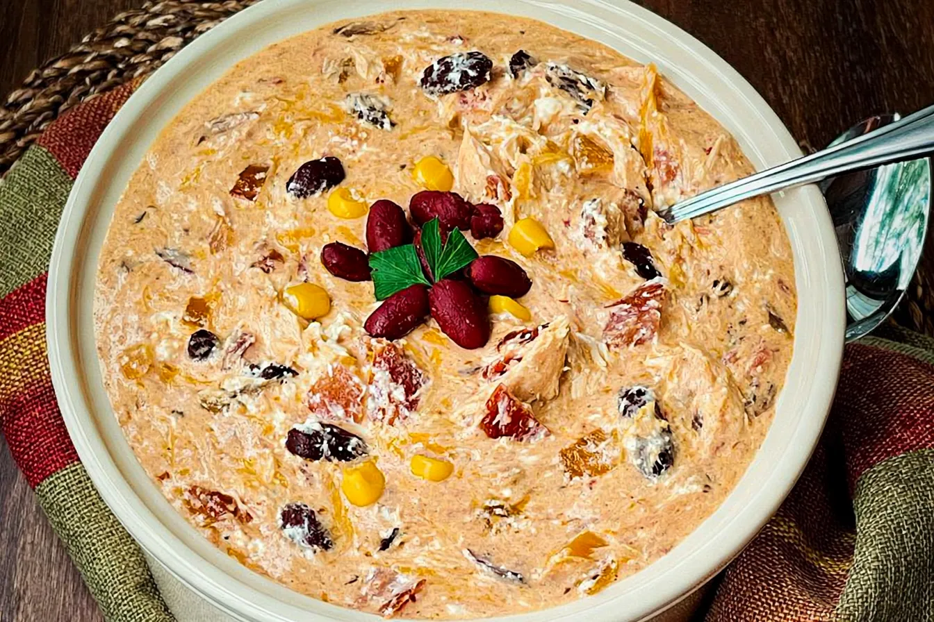 Easy Crock Pot Cream Cheese Chicken Chili in a Bowl
