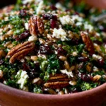 Delicious Festive Fall Farro Salad with Kale and Goat Cheese