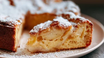 French Apple Cake Slice on a Plate